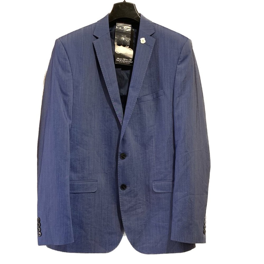 Nick Graham Bright Blue Chambray Solid Slim-Fit Suit Jacket Only 40L